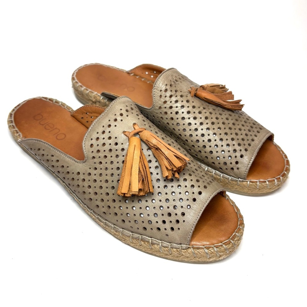 Bueno Tan Perforated Leather Espadrille Slides | 42 - Picture 1 of 10